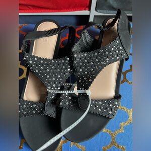 Black studded wedge sandals